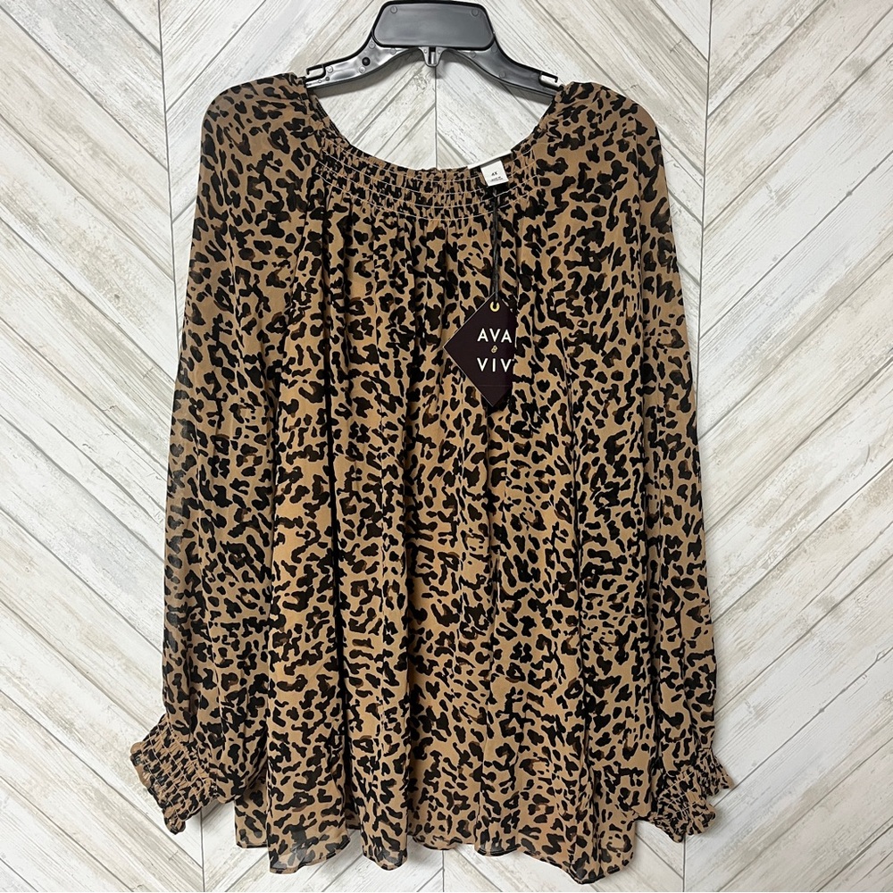 💫NWT Ava & Viv Sheer Long Sleeve Blouse with Tank Top 4X 28/30